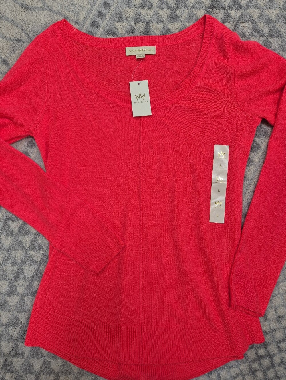 Nicki Minaj neon pink long sleeve knit pullover sweater size large NWT